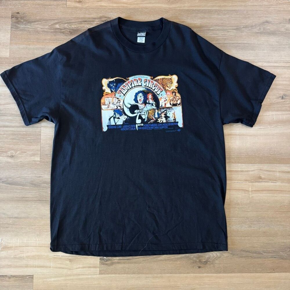 Vintage Y2K Vampire Circus Hammer Horror Film Black Movie Shirt Size XL 70s